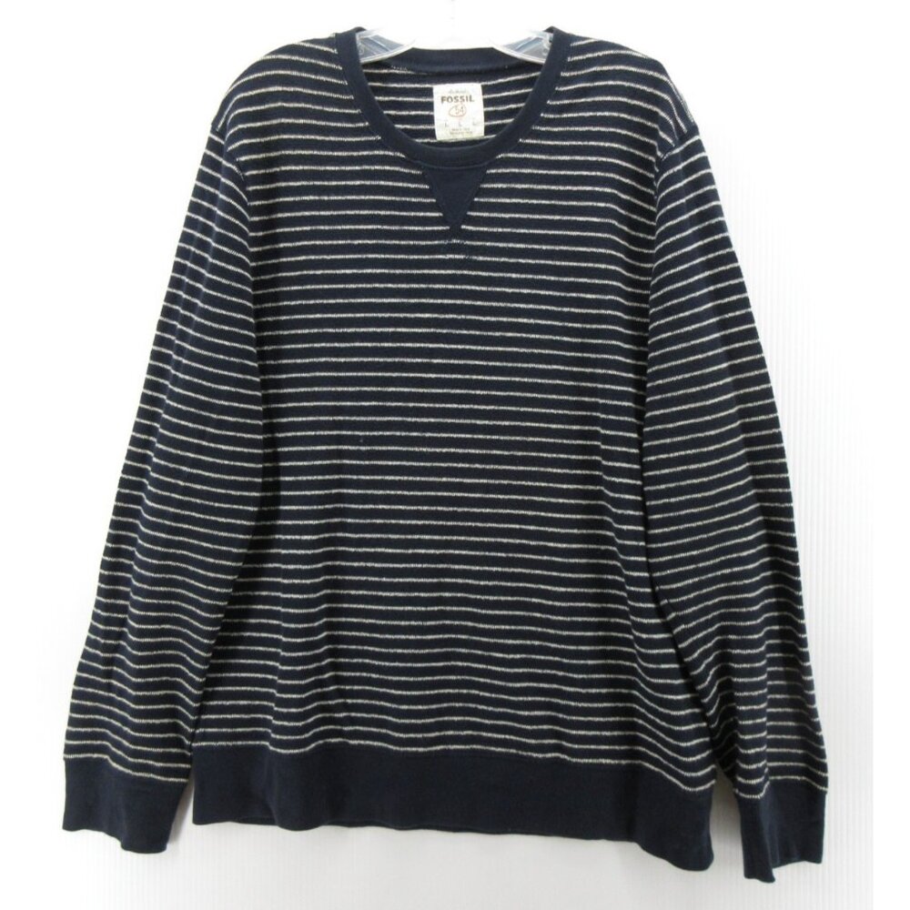 Fossil Sweater Large Pullover Striped Crewneck Preppy Knit Classic